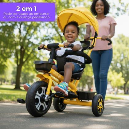 Triciclo Infantil com Empurrador e Capota Atentu Motoca Passeio Menino ...