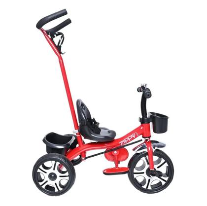 Imagem de Triciclo infantil com haste cesta e apoiador vermelho - zippy toys