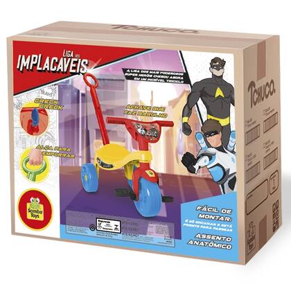 Imagem de Triciclo Infantil Crianças Super Heróis Tchuco Implacáveis 0633 Pedal E Haste - Samba Toys