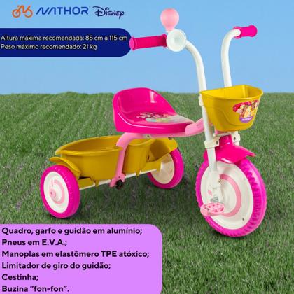 Imagem de Triciclo Infantil Nathor Menina Disney Princesas com Cesta Rosa