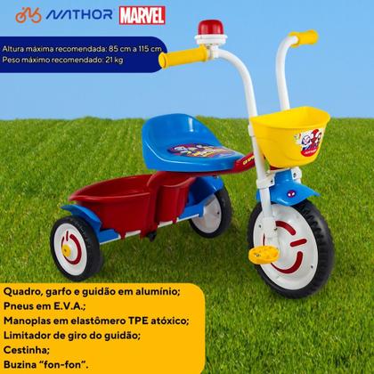 Imagem de Triciclo Infantil Nathor Motoca Menino Marvel Spider Man Alumínio com Buzina