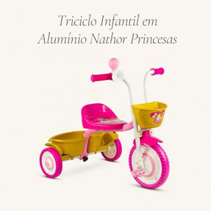 Imagem de Triciclo Infantil Nathor Princesas Disney com Cestinha e Pedais