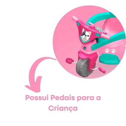Imagem de Triciclo Infantil Pink Pet 3 em 1 com Empurrador Xalingo