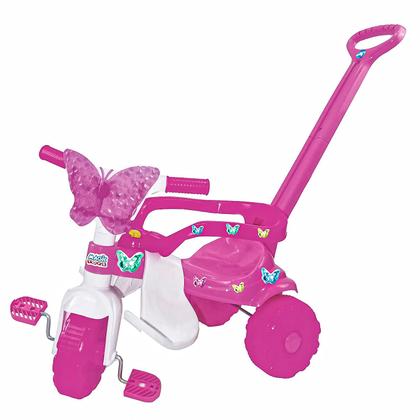 Imagem de Triciclo Infantil Rosa Para Meninas Butterfly Motoca Com Haste Colorida - Magic Toys