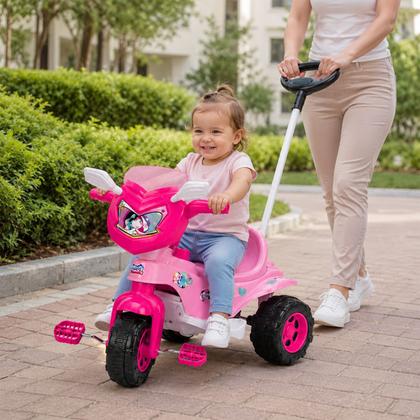 Imagem de Triciclo Infantil Rosa Unicórnio Com Haste Guia Apoio Pés Rodas Grandes