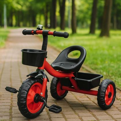 Imagem de Triciclo Infantil Vermelho c/ Cestinha e Buzina Zippy Toys Brinquedo Divertido para Criança Passeios Diversão