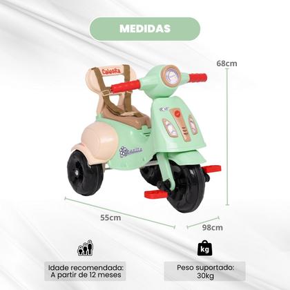 Imagem de Triciclo infantil Vespita Pink Tiffany com Apoio de Pé e Haste