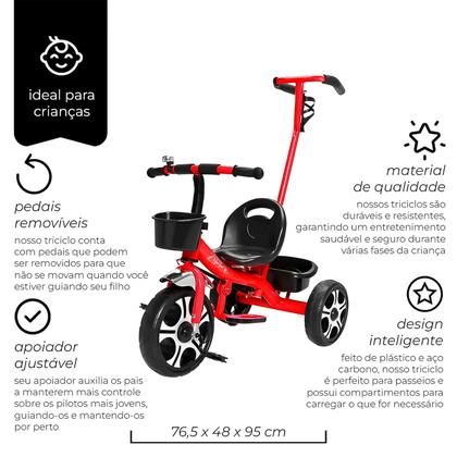 Imagem de Triciclo Mini Bike 3 Rodas Infantil Vermelho Meninos E Meninas Até 25 Kg Com Cestinhas E Haste Direcional - Zippy Toys