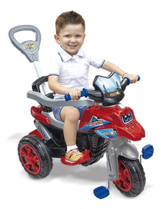 Imagem de Triciclo Moto Trail De Passeio Infantil Com Empurrador Vermelha Maral