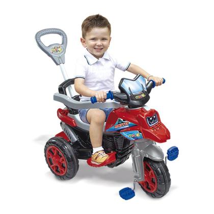Imagem de Triciclo Moto Trail Infantil 2 em 1 com Pedal e Empurrador Vermelha - Maral