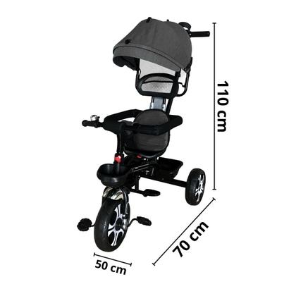Imagem de Triciclo Motoca Bicicleta 3 Rodas Infantil Passeio com Empurrador Pedal Capota Preto Brinqway Bw302