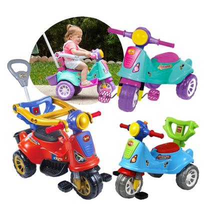 Imagem de Triciclo Motoca Infantil Bebê Carrinho Passeio Pedal E Haste