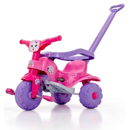 Imagem de Triciclo Motoca Infantil Tico Tico Pets Rosa com Haste Removível