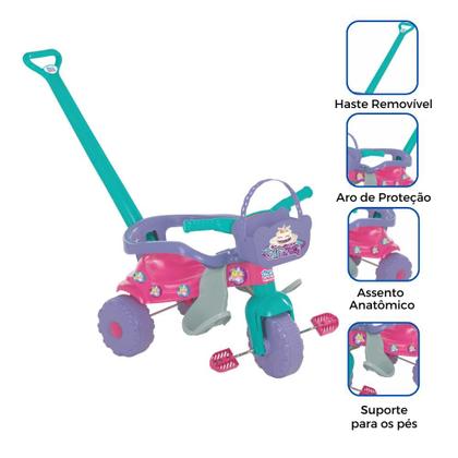 Imagem de Triciclo Motoca Tico Tico Infantil Menina Com Aro Protetor Rosa Totoca Com cesta