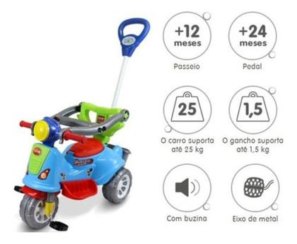 Imagem de Triciclo Passeio Infantil Com Empurrador Avespa Azul Colorido Maral