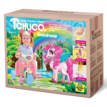 Imagem de Triciclo Tchuco Tico Tico Unicornio Rosa Menina com Haste Samba Toys