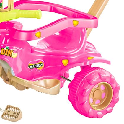 Imagem de Triciclo Tico Tico Dino Rosa Motoca Infantil Com Empurrador E Aro Proteção Magic Toys