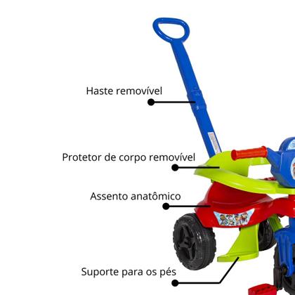 Imagem de Triciclo Velotrol De Passeio e Pedal Infantil 3 em 1 Kemotoca Protetor e Suporte para os Pés Kendy