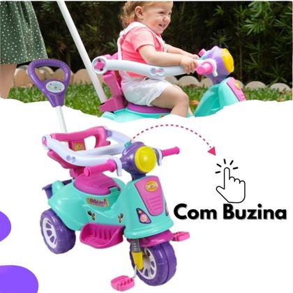 Imagem de Triciclo Velotrol Motoca infantil Carrinho de Passeio Ar Livre Com Pedal E Haste Guiável Proteção Bebê Criança Maral