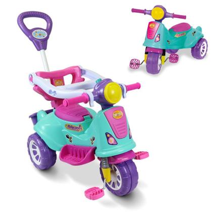 Imagem de Triciclo Velotrol Motoca infantil Carrinho de Passeio Ar Livre Com Pedal E Haste Guiável Proteção Bebê Criança Maral