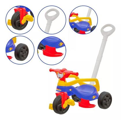Triciclo Velotrol Tico-tico Fast C/ Empurrador Azul Vermelho - Pais & Filhos Imagem de Triciclo Velotrol Tico-tico Fast C/ Empurrador Azul Vermelho