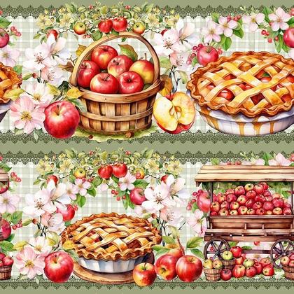 Imagem de Tricoline Digital Barrado Pomar de Maçã 55cm x 1,50m - 100% Algodão