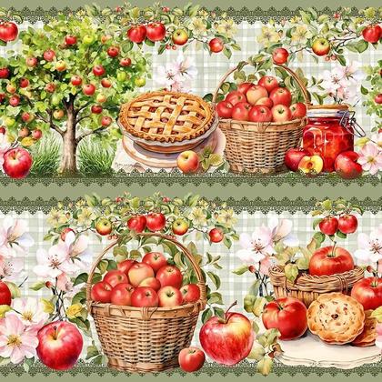 Imagem de Tricoline Digital Barrado Pomar de Maçã 55cm x 1,50m - 100% Algodão