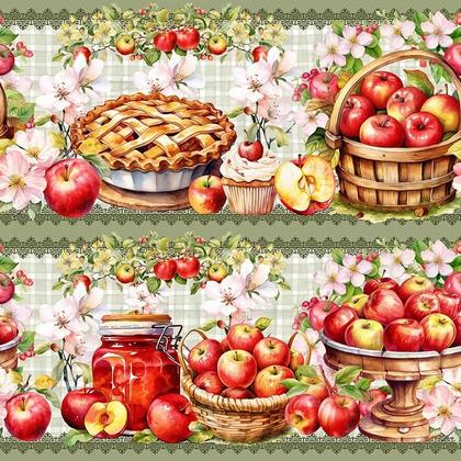 Imagem de Tricoline Digital Barrado Pomar de Maçã 55cm x 1,50m - 100% Algodão