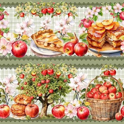 Imagem de Tricoline Digital Barrado Pomar de Maçã 55cm x 1,50m - 100% Algodão