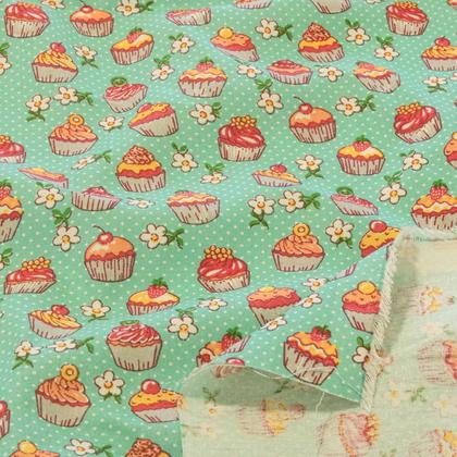 Imagem de Tricoline Patchwork 100% Algodão - 1m - Cupcake Verde