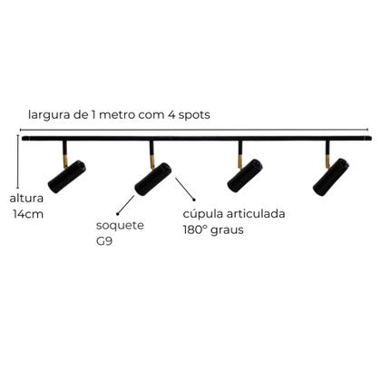 Imagem de Trilho de Teto Amaya com 1 metro e 4 Spots direcionáveis