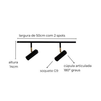 Imagem de Trilho de Teto Amaya com 50cm e 2 Spots direcionáveis