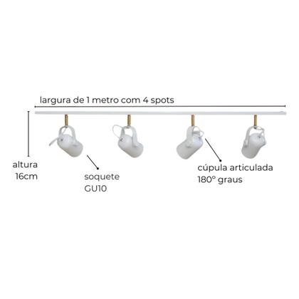 Imagem de Trilho de Teto Becker com 1 metro e 4 Spots direcionáveis