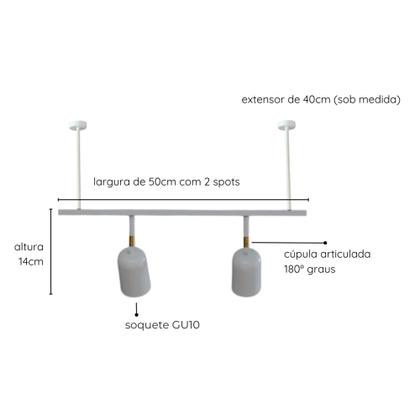 Imagem de Trilho de Teto Ewa com 50cm e extensor e 2 Spots direcionáveis