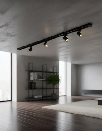Imagem de Trilho Eletrificado 1,5m e 4 Spots LED 7W com junção Bivolt 400lm IRC80 Moderna Direcionável Minimalista Sala Cozinha Escritório Luminária Residencial