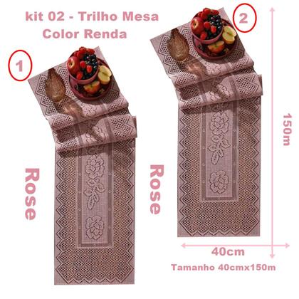Imagem de Trilho para Mesa Interlar Renda 100% Poliéster Color 40cm x 150cm ( 02 Unidades )Rose