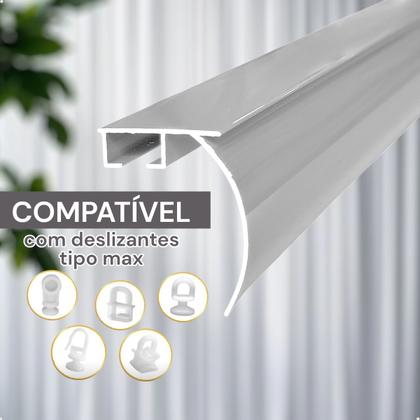 Imagem de Trilho Suiço Max Simples Com Bandô Cortina Wave Parede Deslizante Rodízio Kit 1,0. 1,10 . 1,20 . 1,50. 2,0m