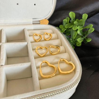 Imagem de Trio Argola clicker coração lisa banhada ouro 18k delicada