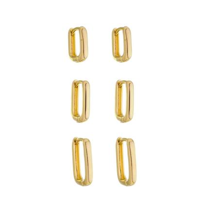 Imagem de Trio Argola Ouro 18k Retangular banhado antialérgico 3 furos