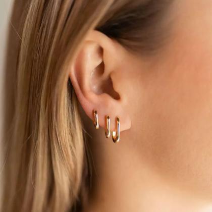 Imagem de Trio Argola Ouro 18k Retangular banhado antialérgico 3 furos