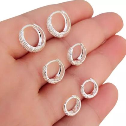 Imagem de Trio Argolinha Gota Detalhes Prata Delicada Feminina Banhada