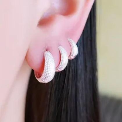 Imagem de Trio Argolinha Gota Detalhes Prata Delicada Feminina Banhada