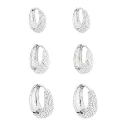 Imagem de Trio Argolinha Gota Detalhes Prata Delicada Feminina Banhada