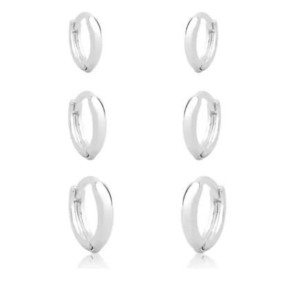 Imagem de Trio brinco Argola lisa Aro fino banhada prata 925 delicada 