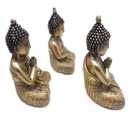 Imagem de Trio Buda Tibetano da Sabedoria Meditação Gold Com Strass