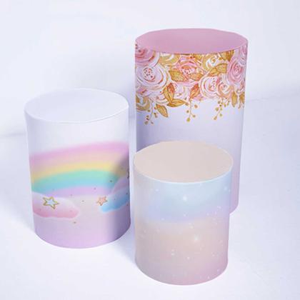 Imagem de Trio Capa Cilindro 3d Festa Infantil Sublimado Veste Fácil C/elástico Boneca