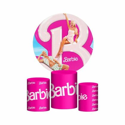 Imagem de Trio Capa Cilindro + Painel Redondo 3D Barbie 1,50M