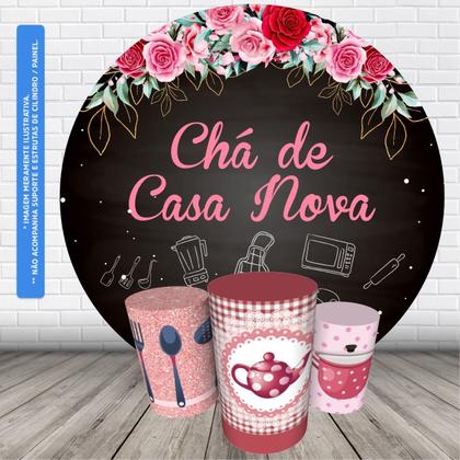 Imagem de Trio Capas Cilindro + Painel Redondo 1,50m Chá De Cozinha
