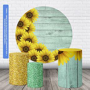 Imagem de Trio Capas Cilindro + Painel Redondo 1,50m Flores