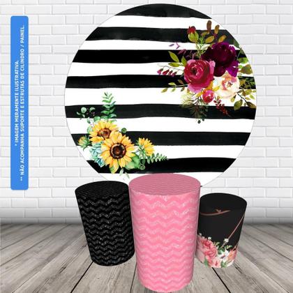Imagem de Trio Capas Cilindro + Painel Redondo 1,50m Flores